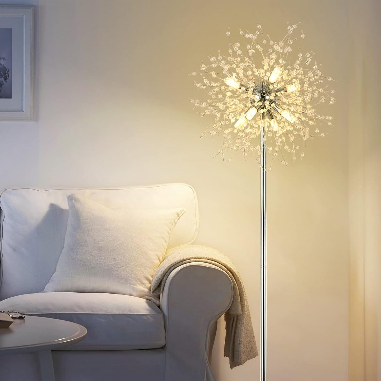 Schlafzimmer Kristall Stehlampe,,69 Zoll Hohe Ständerlampe,Moderne Raum Dekorative Stehlampe,Enthält 32 Feuerwerkskristall Aufhänger, Chrom Finish Nicht verfügbare Plattformen- Welfel