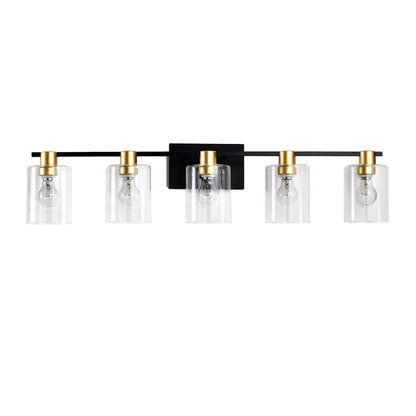 5-Lichtige Badezimmerleuchten in mattschwarzer und mattgoldener Farbe, moderne Waschtischleuchten mit Glasschirm, Vintage-Leuchten für Badezimmer über dem Spiegel, Wandlichter für Küche, Esszimmer, Schlafzimmer und Flur