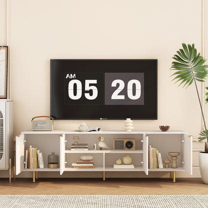 Weißes modernes TV-Ständer Fluted T, Entertainment-Center mit Stauraumtüren, TV-Konsole Medienschrank, für 55-Zoll-TV, Wohnzimmer