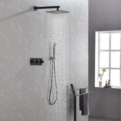Messing Dusche Armatur in Mattschwarz mit Duschsystem, 10-Zoll-Duschkopf und Handbrause Badezimmer-Kombination