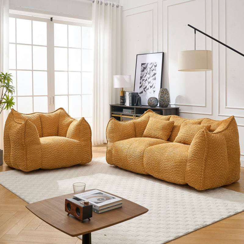 Komprimierter Plüsch-Sitzsack-Sofa-Couch – Mit Hochfestem Schaumstoff Gefüllt, Ultra-Weiches Bouclé-Loungestuhl für Eine oder Zwei Personen, Gemütliches Wohnzimmer-Sitzmöbel zum Lesen, Spielen & Entspannen, Platzsparende Vakuumverpackung