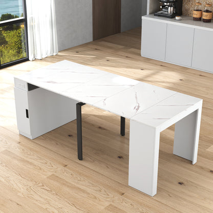 Moderne multifunktionale ausziehbare Esstisch mit Steckdose, platzsparender ausklappbarer Tisch mit Stauraum für Partys, Hochzeiten, Meetings und Feiern