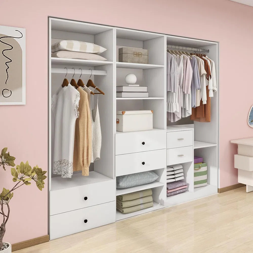 Livelylodge Modulares Kleiderschrank - Freistehender Weißer Schrank mit Geräumigen Stauraumregalen und Kleiderstangen 70,86"B x 16,04"T x 70,86"H