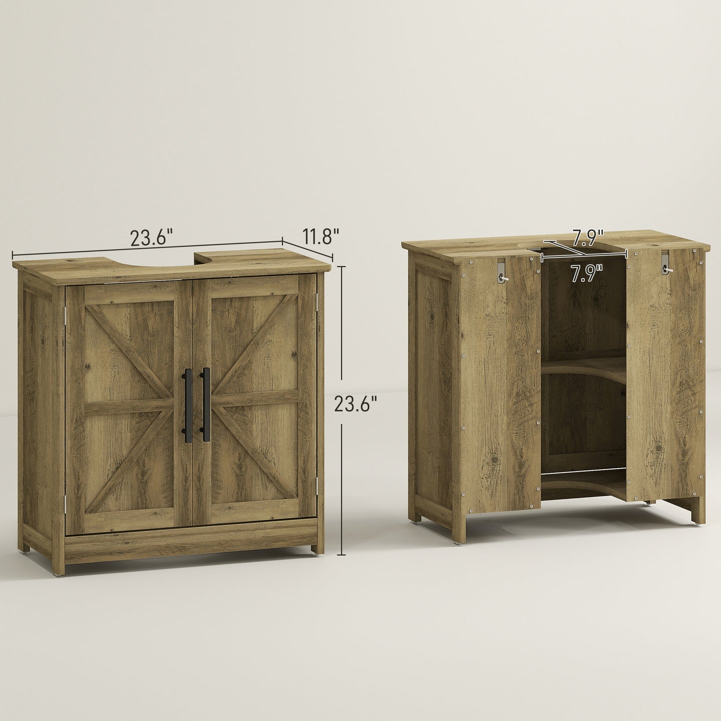 Landhaus-Pedestalschraubenschrank, Badezimmerschrankschrank mit 2 Scheunentüren und einstellbarem Regal, Hellgrau