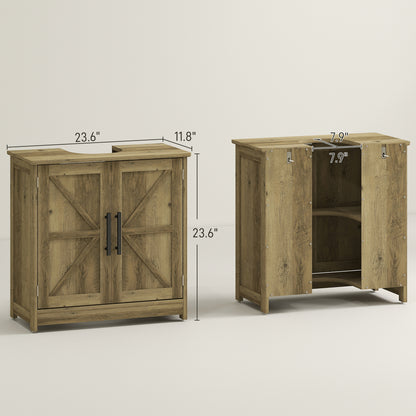 Landhaus-Pedestalschraubenschrank, Badezimmerschrankschrank mit 2 Scheunentüren und einstellbarem Regal, Hellgrau