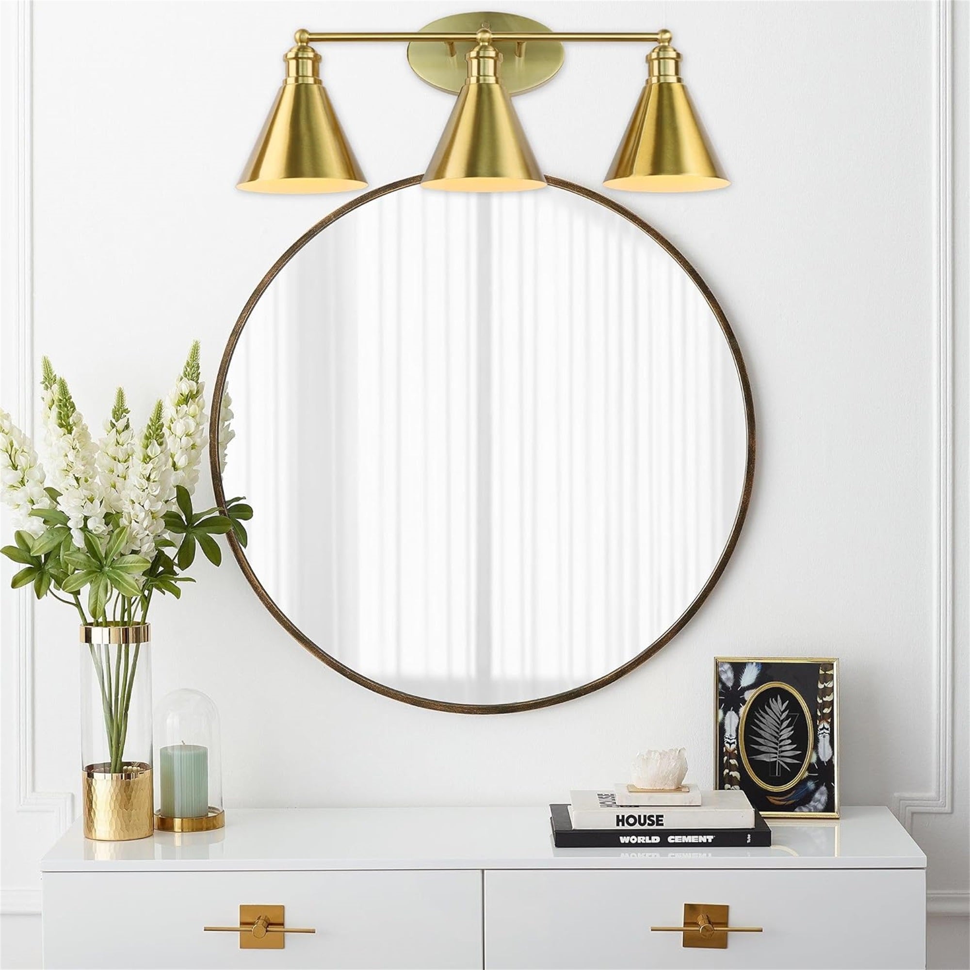 Badezimmer 3-Licht-Beleuchtung Armaturen über dem Spiegel, 24-Zoll Gold Badezimmer Rostschutz-Wandlampe für Badezimmer Dusche Toilette E26 Glühbirnen
