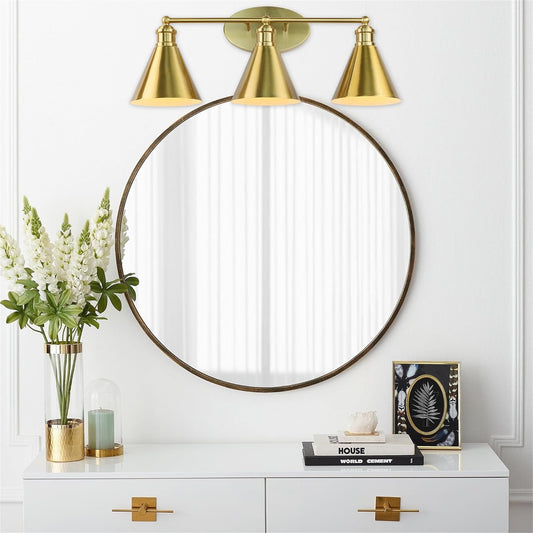 Bathroom 3 Light Lighting Fixtures Over Mirror, 24 Inch Gold Bathroom Anti-Rust Vanity Light For Bathroom Shower Toilet E26 Bulbs