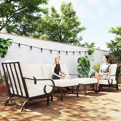 5-teiliges Gartenpatio-Möbelset, Outdoor-Möbelset mit 2 Schaukelstühlen, 3-Sitzer-Sofa und 2 Hocker, Beige