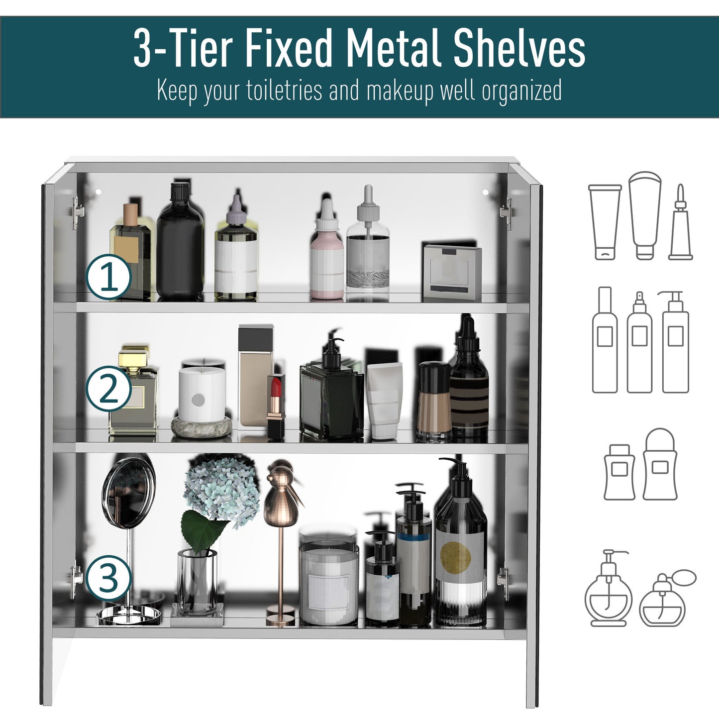 Kleankin Bathroom Medicine Cabinet With Mirror 3-Tier Stainless Steel Storage Silver