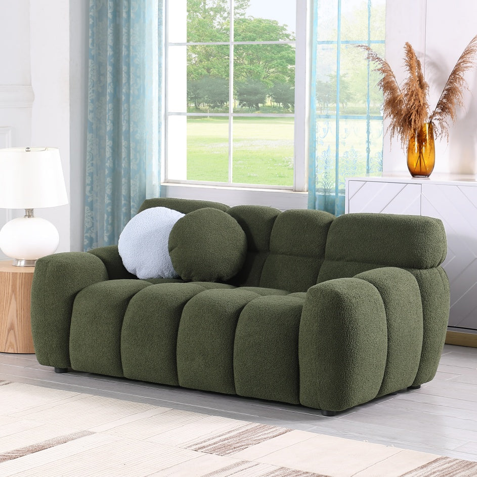 64,96 Länge, 35,83 Zoll Tiefe, menschliche Körperstruktur für US-Amerikaner, Marshmallow-Sofa, Bouclé-Sofa, 2-Sitzer, Olivgrün BOUCLE