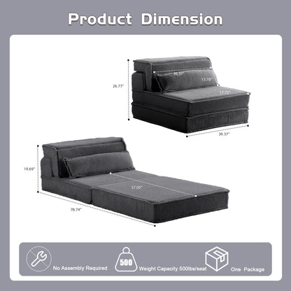 Kompressions-Mahjong-Sofa, umklappbares Boden-Sofabett, DIY knochenloses modulares Sektionssofa, keine Montage erforderlich, Kreis-Fleece-Stoff, überdimensioniertes Einzelsofa mit 1 Kissen, Dunkelgrau