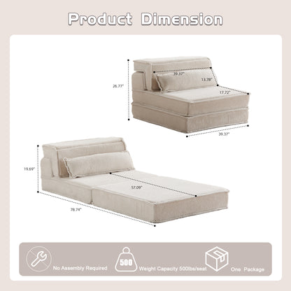 Kompressions-Mahjong-Sofa, Umwandelbares Boden-Sofabett, DIY Knochenloses Modulares Sektionalsofa, Keine Montage Erforderlich, Kreisförmiger Fleece-Stoff, Überdimensioniertes Einzelsofa mit 1 Kissen, Weiß