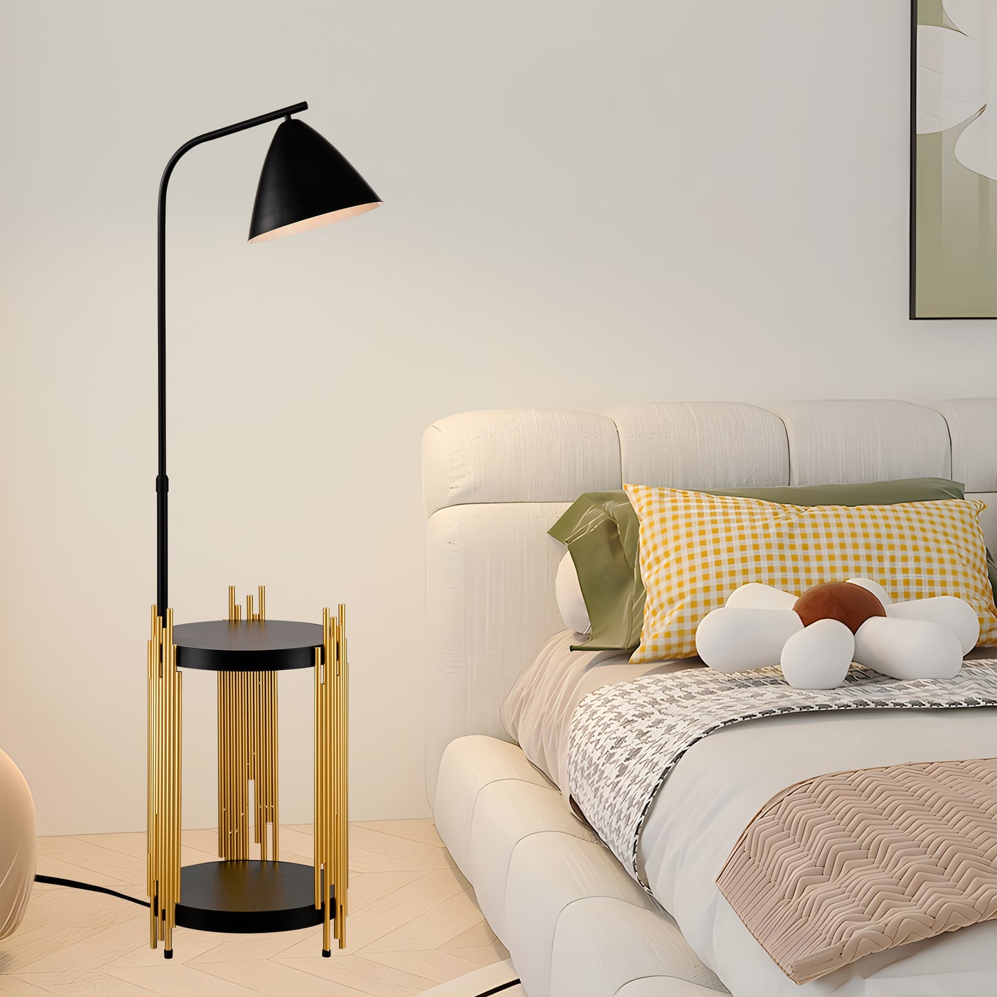 Luxus-Regal Stehlampe für das Wohnzimmer mit Metall-Lampenschirm, hohe Stehlampe im industriellen Stil für Lesen im Schlafzimmer, Büro E26 Ohne mitgelieferte Glühbirne - Mattgold Mattschwarz