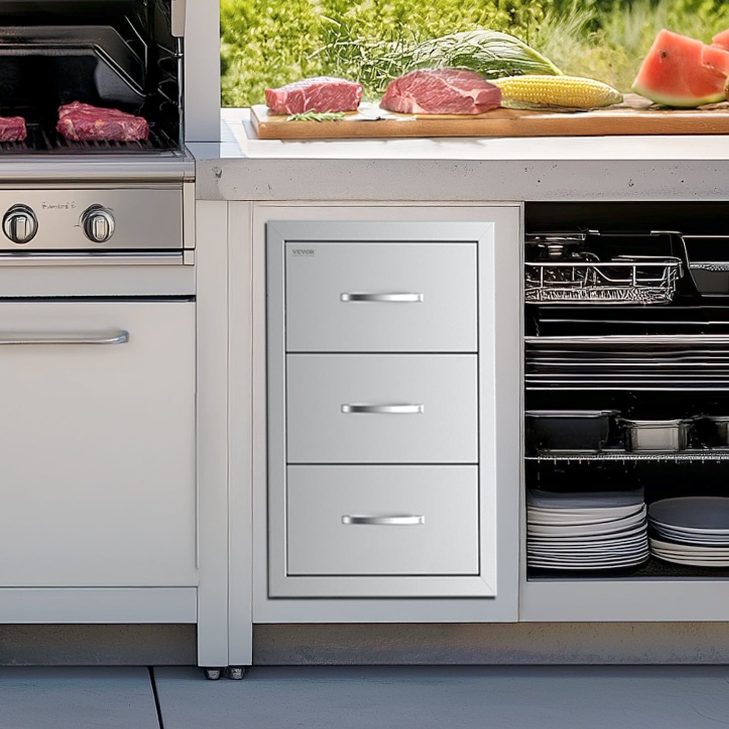 Outdoor-Küchenschubladen Dreifach-BBQ-Zugang Schubladen Insel 16,5x29x20,5 Zoll