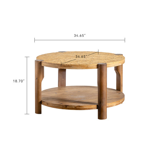 Wood Mid Century Coffee Table Two-Tier Storage