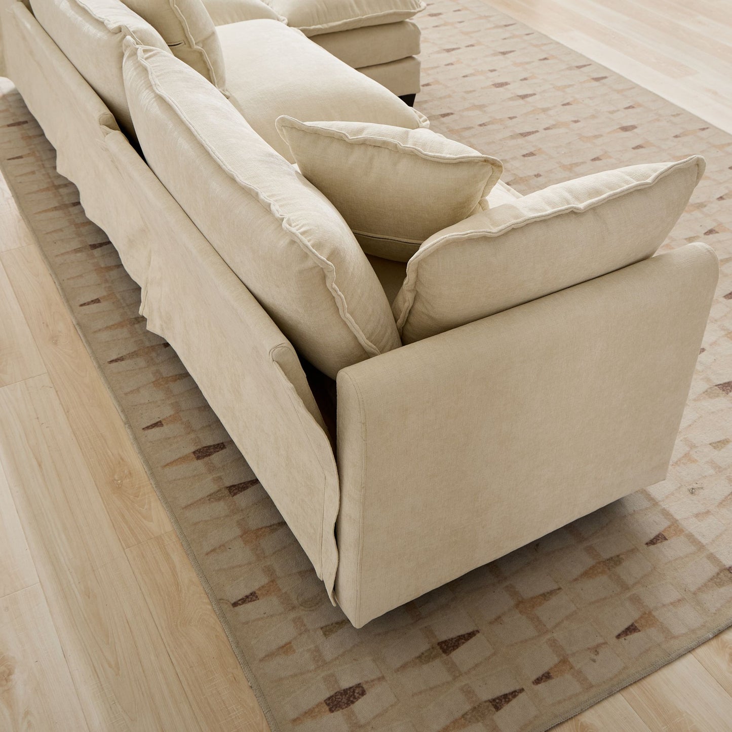 Cloud Sofa Two Seats The Cushion On The Armrest Not Included, Modern Sectional Couch, For Apartment, Comfy Double Layer Upholstered Seat Cushion, Breathable Chenille Fabric, Beige,SW504ABG