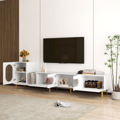 Holz Teleskop-TV-Ständer Rechteckiges Entertainment-Center, Medien-TV-Konsole für Wohnzimmer und Schlafzimmer