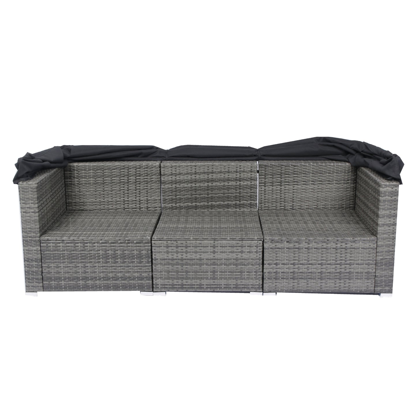 7-teiliges Terrassen-Set mit ausziehbarem Sonnendach Korbgeflecht-Rattan-Sofagarnitur