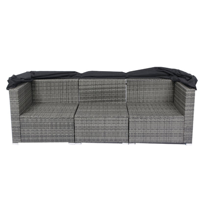 7-teiliges Terrassen-Set mit ausziehbarem Sonnendach Korbgeflecht-Rattan-Sofagarnitur