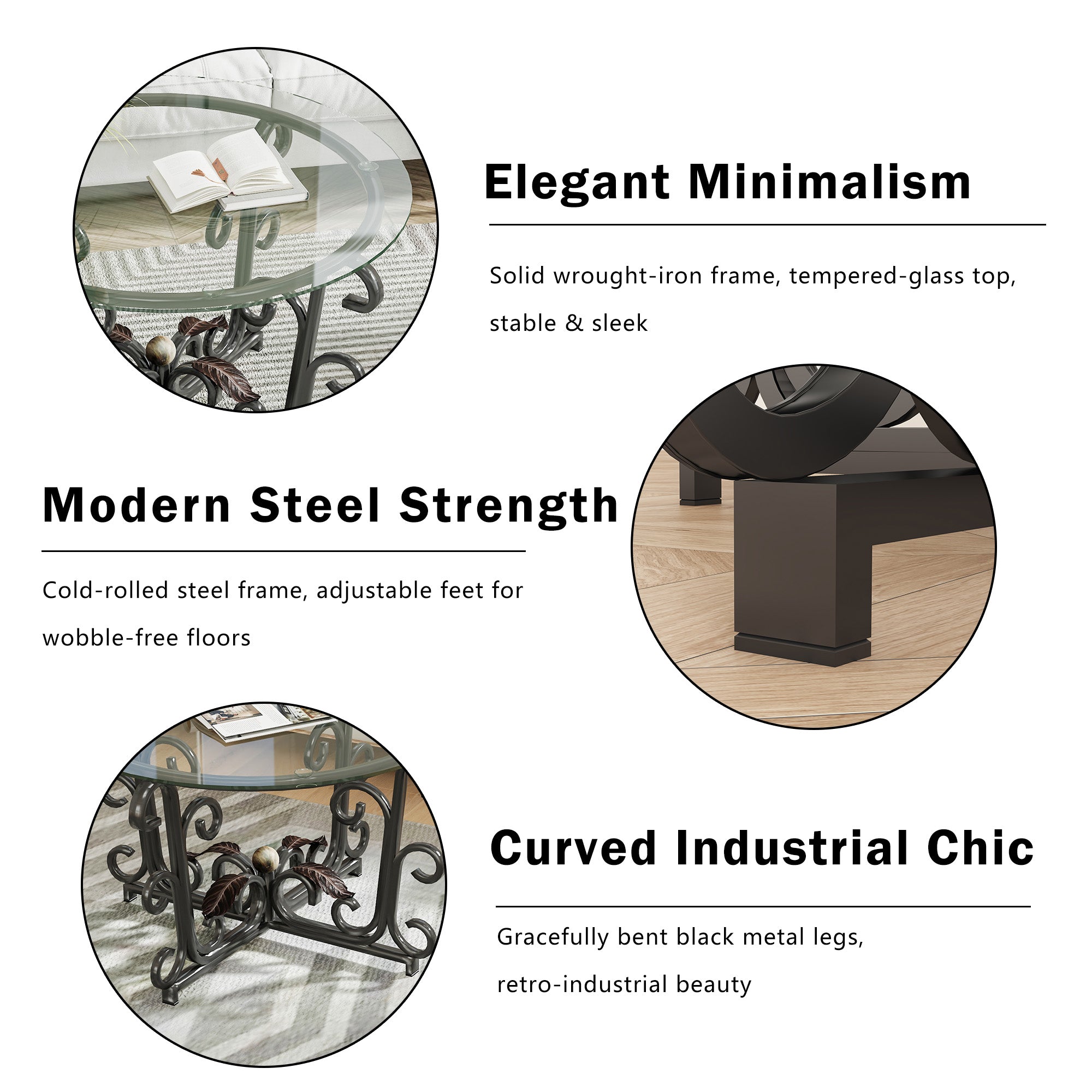 3-teiliges Couchtisch-Set, gehärtete Glasoberfläche mit robustem Metallrahmen – Moderne Wohnzimmer-Sets: 1 Couchtisch, 2 Beistelltische, kratzfest & leicht zu reinigen für kleine Räume, Wohnungen