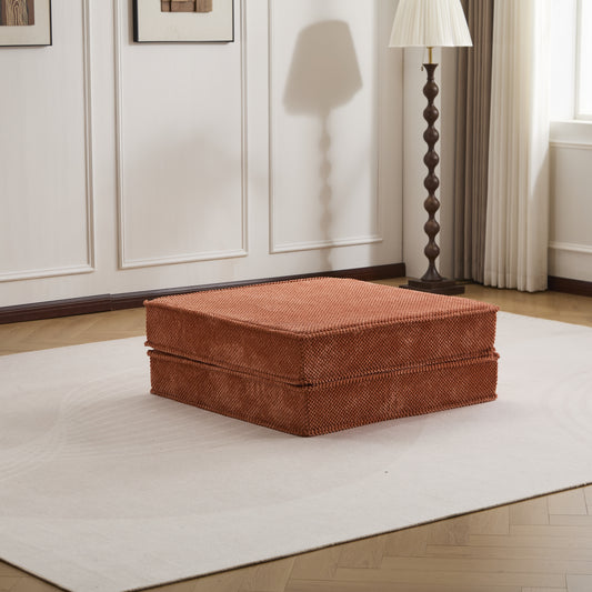 Kompressions-Mahjong-Sofa, umklappbares Boden-Sofabett, DIY knochenloses modulares Sektionssofa, keine Montage erforderlich, Kreis-Fleece-Stoff, 1 Hocker, Orange