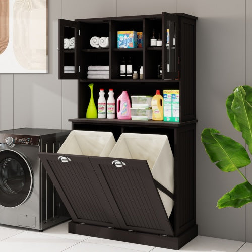 Zweikammer-Neigung-Wäschekorb Hoher Badezimmerschrank