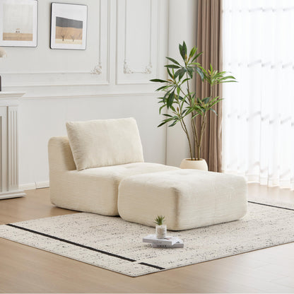 Moderne Kompressions-Matratzen-Sofa, Einzelne Chaiselongue für das Wohnzimmer, Haustierfreundliches Wolkenmodulares Ecksofa, Corduroy-Stoff, Verschiebbare Pouf, Keine Montage erforderlich, Beige