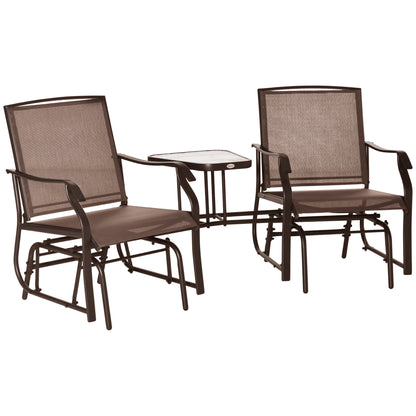 2-Sitz-Schaukelstuhl für draußen, Doppelter unabhängiger Schaukelstuhl, Mit zentralem Couchtisch, Atmungsaktives Sling-Stoff, Kaffeebraun