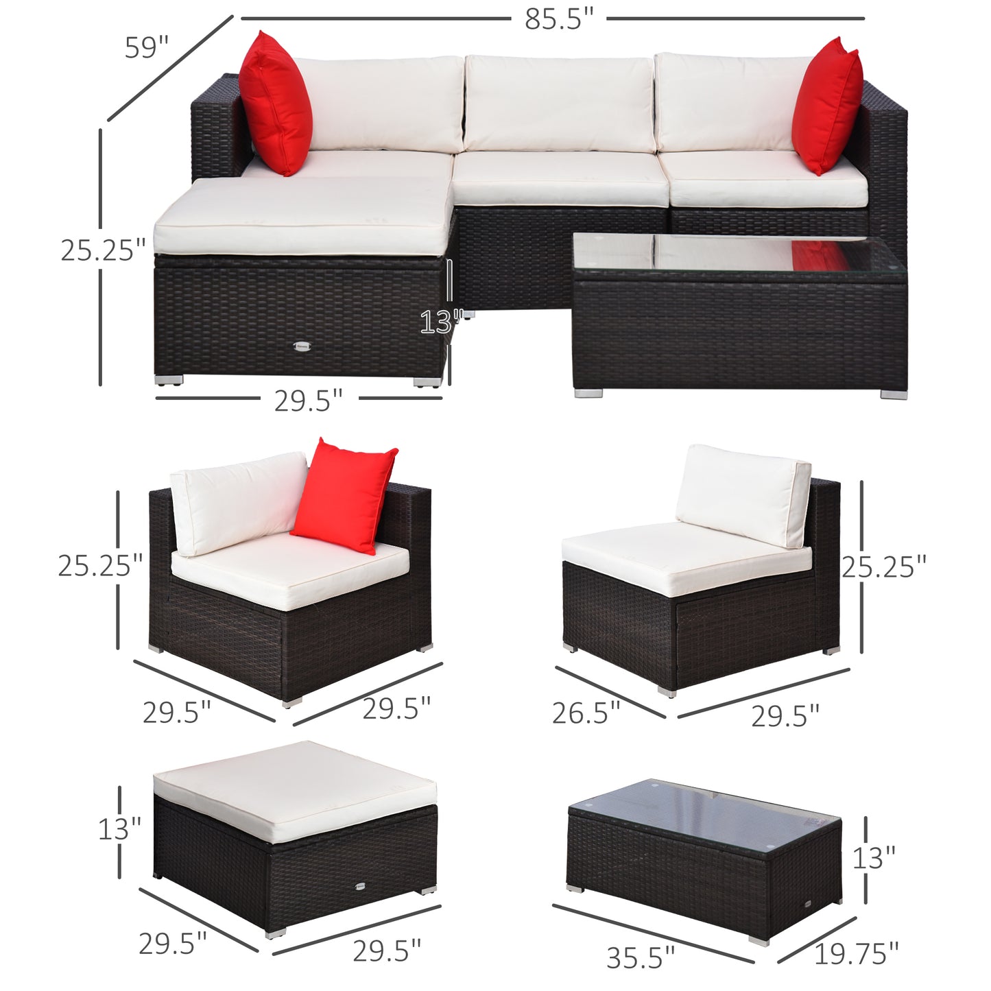 5-teiliges Terrassenmöbel-Set mit Polstern
