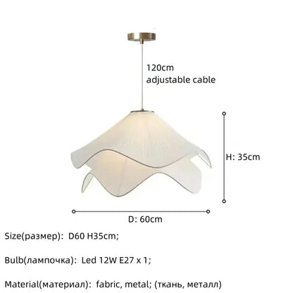 Off-white fabric petal pendant light with flowing design and metallic hardware for dining room decorbites fabric petal