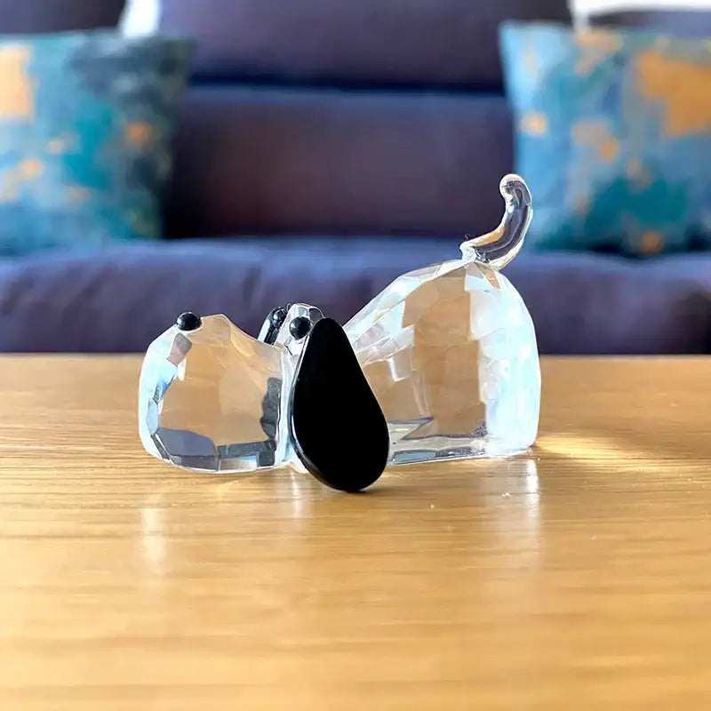 Faceted clear crystal puppy dog glass figurine with black nose and eyes for elegant decorbites crystal puppy decor