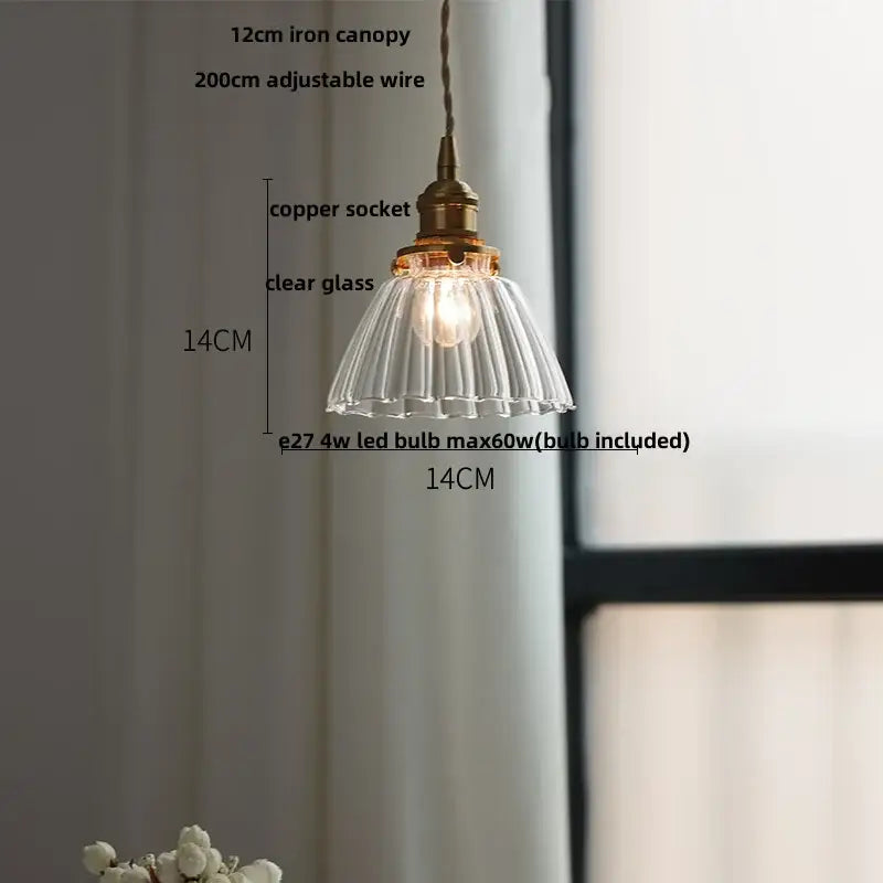 Faceted clear glass copper pendant lamp with fluted glass and brass socket for dining room kitchen decorbites clear glass