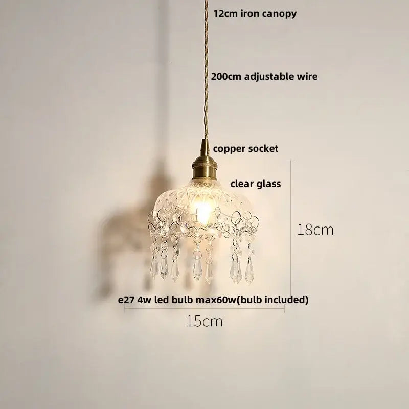 Faceted clear glass copper pendant lamp with brass socket and crystal droplets for dining room decorbites clear glass
