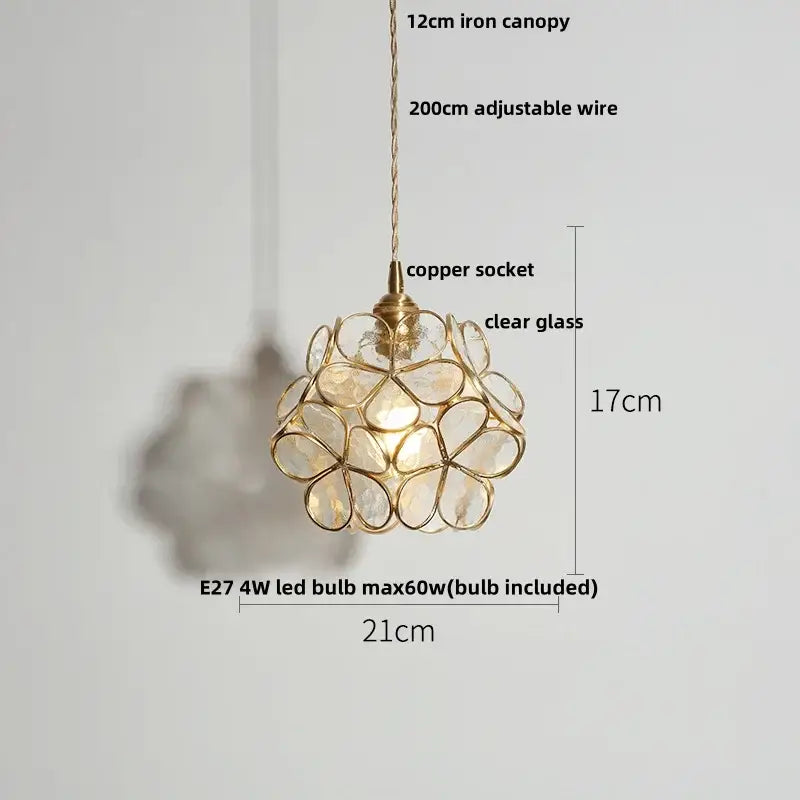 Faceted clear glass copper pendant lamp with gold-toned spherical design for dining room or kitchen decorbites clear glass