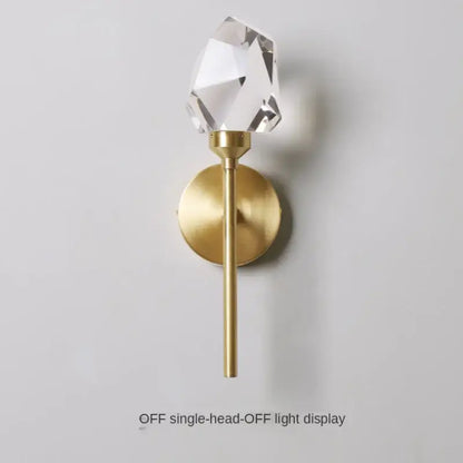 Faceted crystal gold led wall sconce with clear crystal and brushed gold metal base for bedroom and living room decorbites
