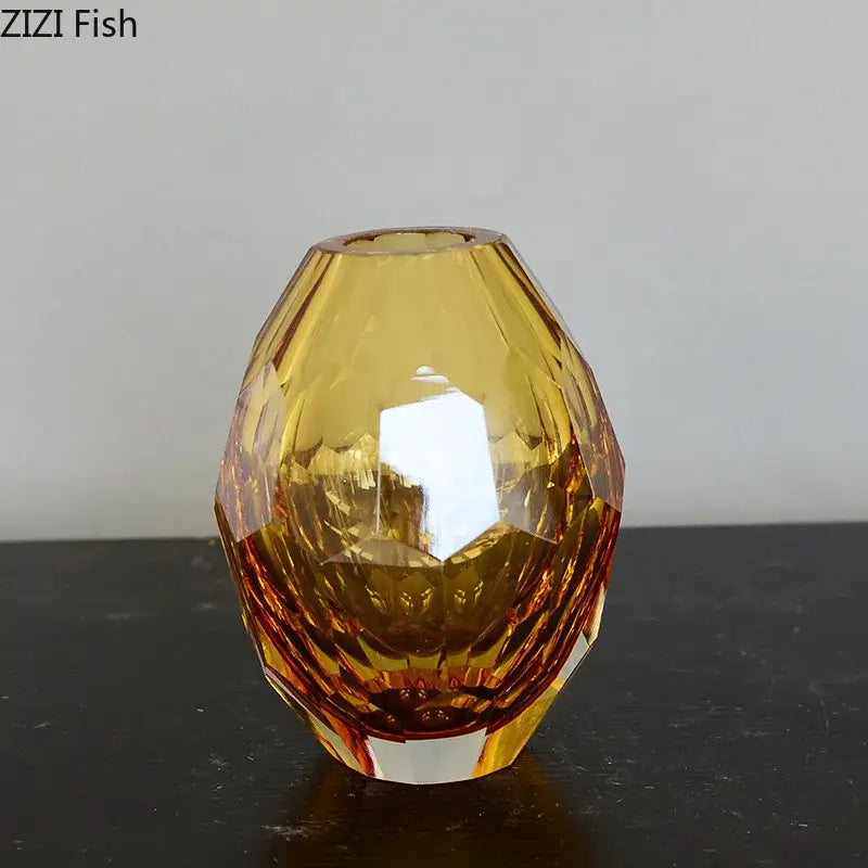 Faceted amber glass vase with diamond-cut design and wider base from decorbites amber glass vase set for office desk decor
