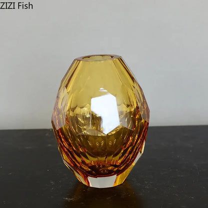 Faceted amber glass vase with diamond-cut design and wider base from decorbites amber glass vase set for office desk decor