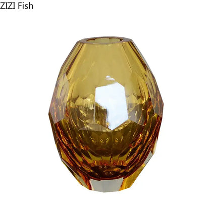 Amber glass vase with faceted geometric diamond-cut design from decorbites perfect for office desk decor