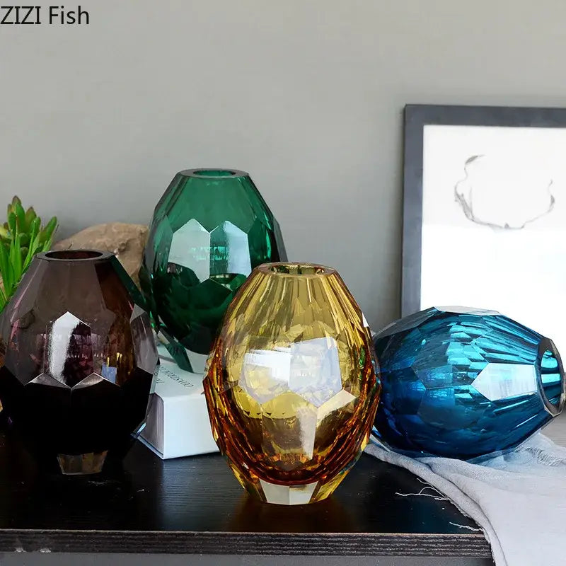 Set of four colorful faceted glass vases including decorbites amber glass vase for office desk decor