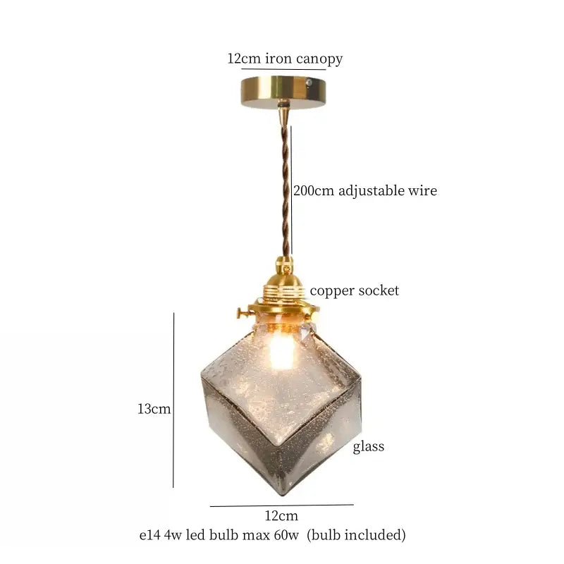 Faceted geometric glass pleats led pendant light with frosted textured surface and brass fittings for dining room lighting