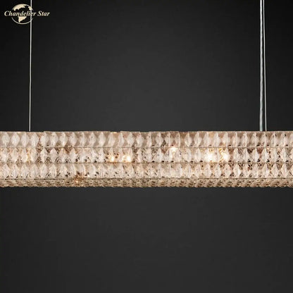Faceted gold crystal led linear chandelier with rectangular design for dining room decorbites crystal led lighting