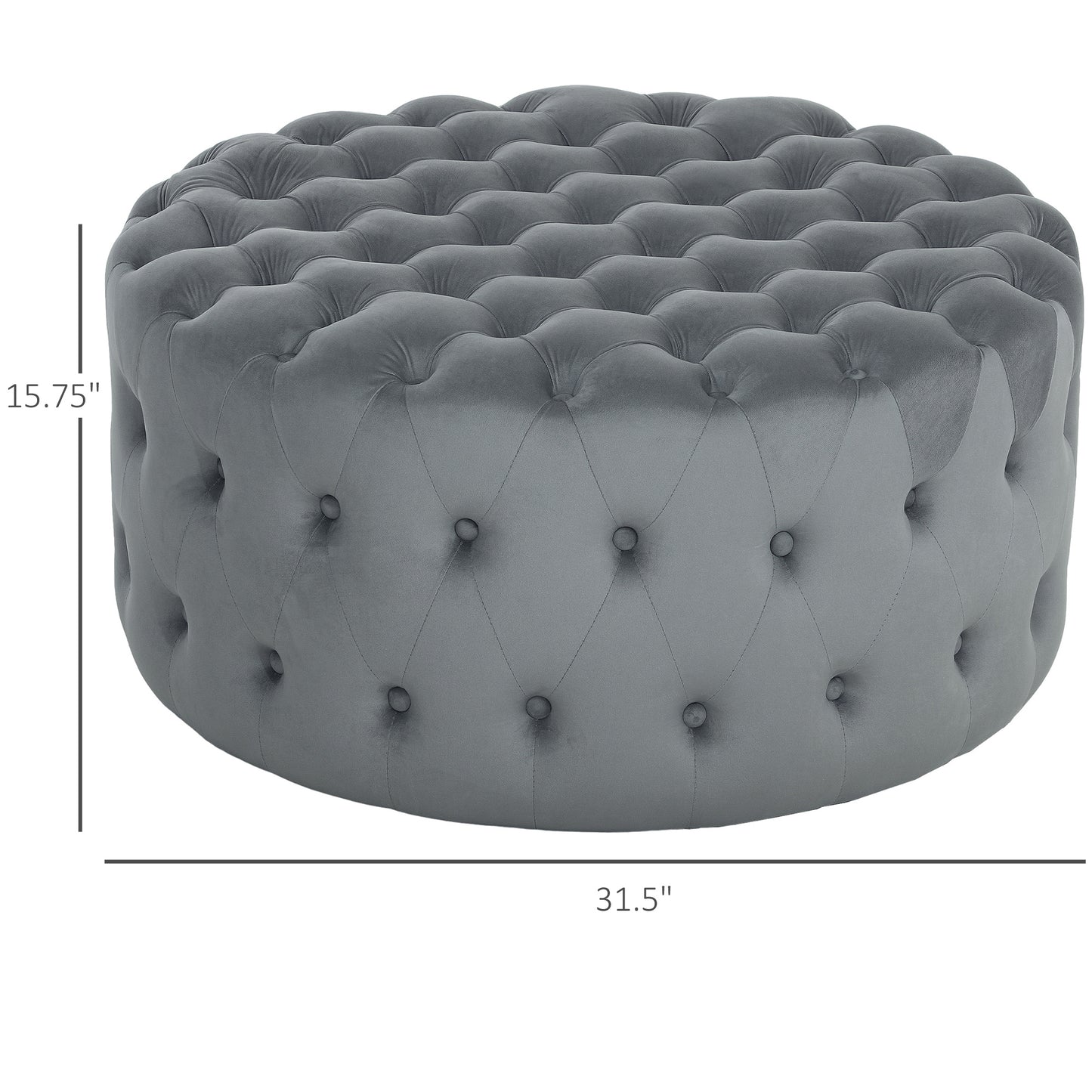 Runder Osmanischer Couchtisch mit Samtgefühl-Polsterung, Knopfgepolstertem Design und gepolstertem Sitz, Dunkelgrau