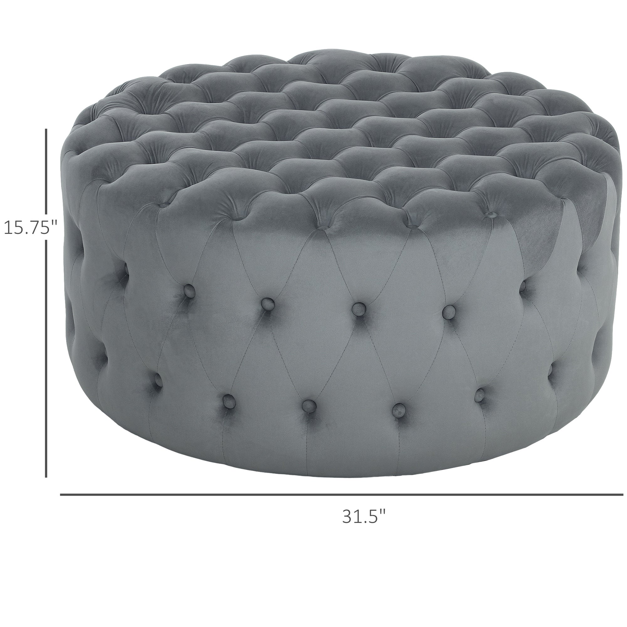 Runder Osmanischer Couchtisch mit Samtgefühl-Polsterung, Knopfgepolstertem Design und gepolstertem Sitz, Dunkelgrau