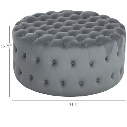 Runder Osmanischer Couchtisch mit Samtgefühl-Polsterung, Knopfgepolstertem Design und gepolstertem Sitz, Dunkelgrau