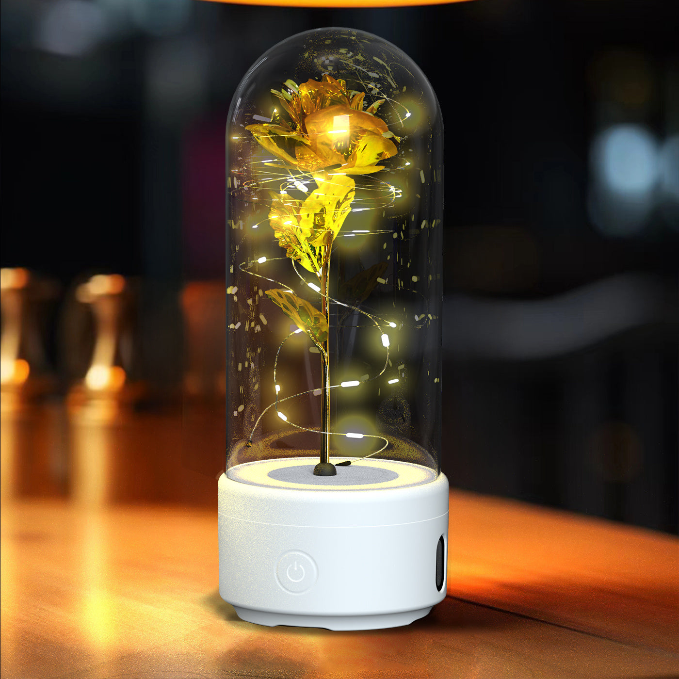 Kreatives 2-in-1 Rosenblumen-LED-Licht und Bluetooth-kompatibler Lautsprecher Valentinstag-Geschenk Rosenleuchtendes Nachtlicht-Ornament mit Glasabdeckung