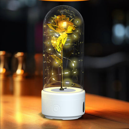 Kreatives 2-in-1 Rosenblumen-LED-Licht und Bluetooth-kompatibler Lautsprecher Valentinstag-Geschenk Rosenleuchtendes Nachtlicht-Ornament mit Glasabdeckung