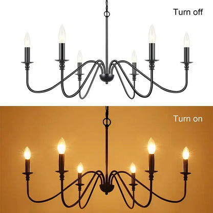 Farmhouse decorbites black 6-light chandelier with wrought iron candle-style bulbs for dining room decor