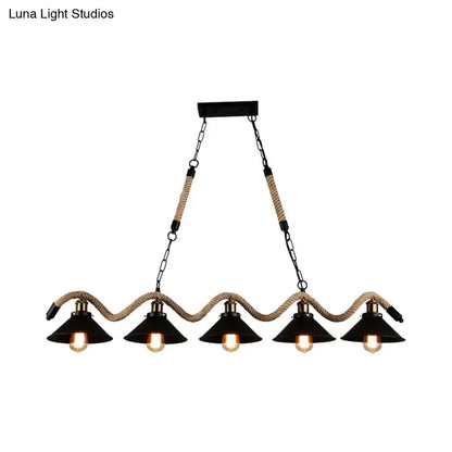 DecorBites™ black metal and rope pendant light with five exposed bulbs farmhouse style 110v-120v 220v-240v compatible