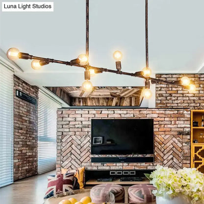 Decorbites™ farmhouse style industrial island pendant light with antique bronze wrought iron pipes and exposed edison bulbs