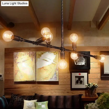 Decorbites antique bronze wrought iron island pendant light with black metal pipes and exposed filament bulbs